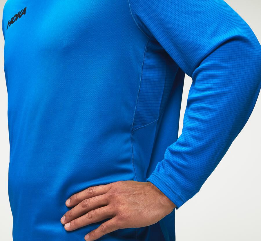 Top Hoka One One Hombre - Performance Largos Sleeve - Azules - BZH249538